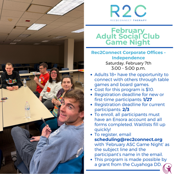 Rec2Connect's Adult Social Club Game Day