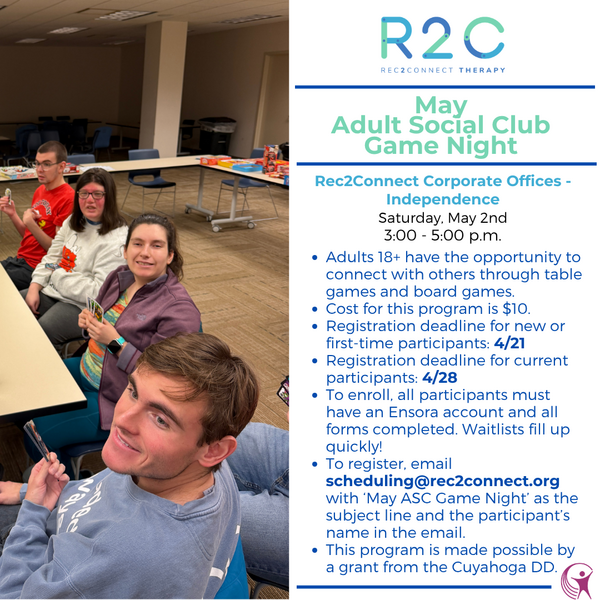 Rec2Connect’s May Adult Social Club Game Night