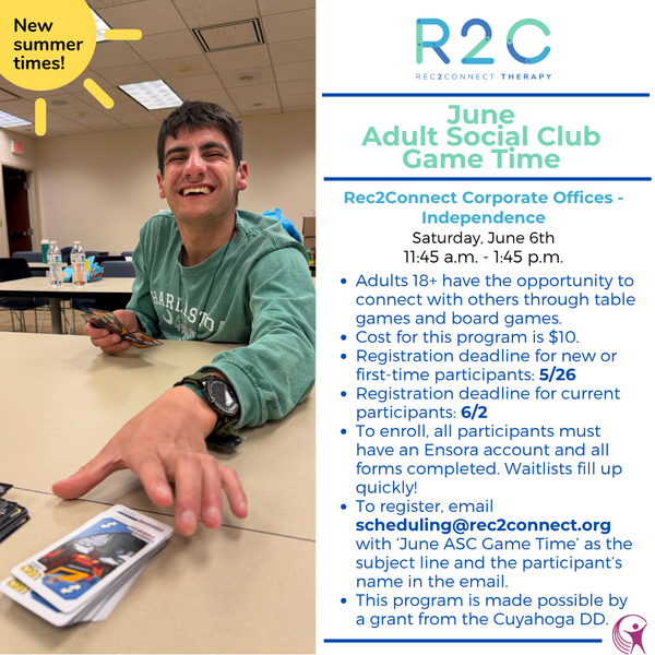 Rec2Connect's June Adult Social Club Game Day