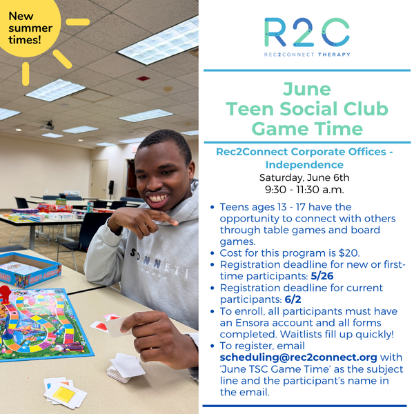 Rec2Connect's June Teen Social Club