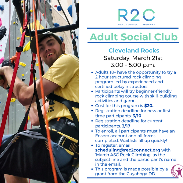 Rec2Connect's Adult Social Club Rock Climbing