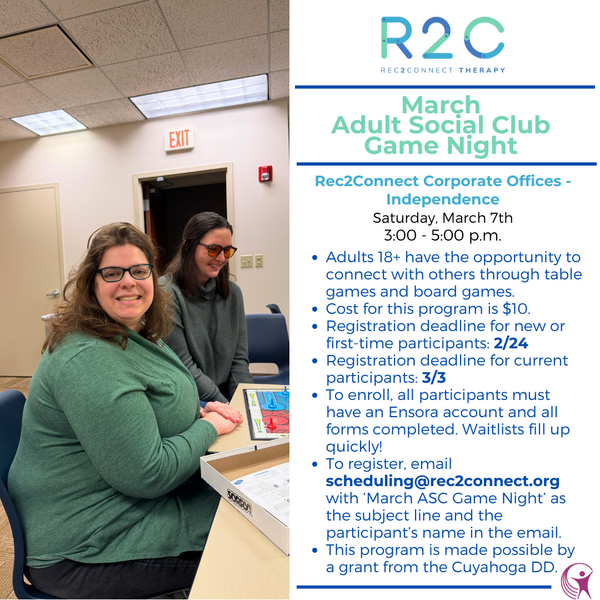 Rec2Connect's March Adult Social Club Game Day