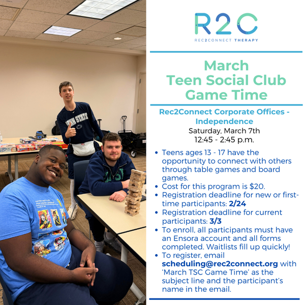 Rec2Connect's March Teen Social Club