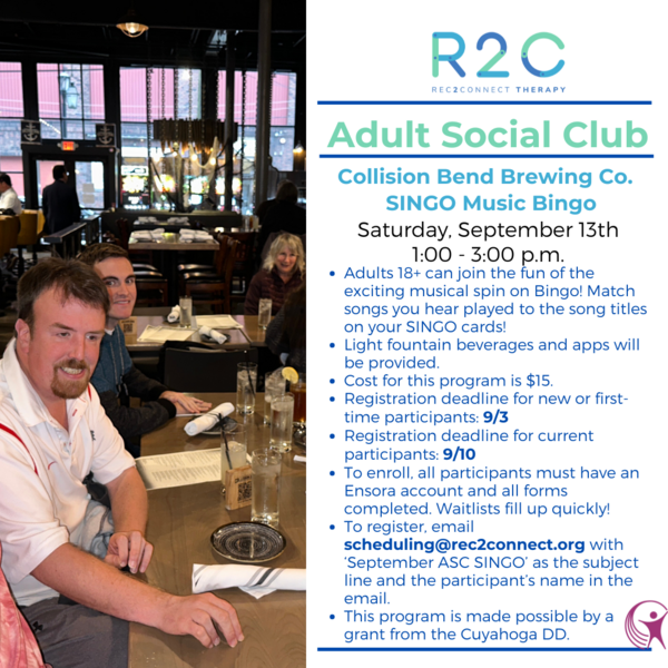 Rec2Connect's September Adult Social Club- SINGO at Collision Bend