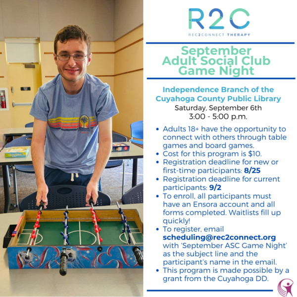 Rec2Connect September Adult Social Club Game Day