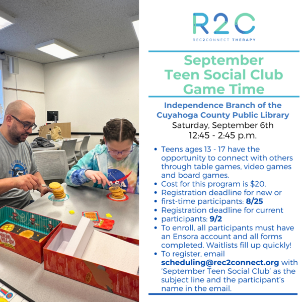 Rec2Connect's September Teen Social Club